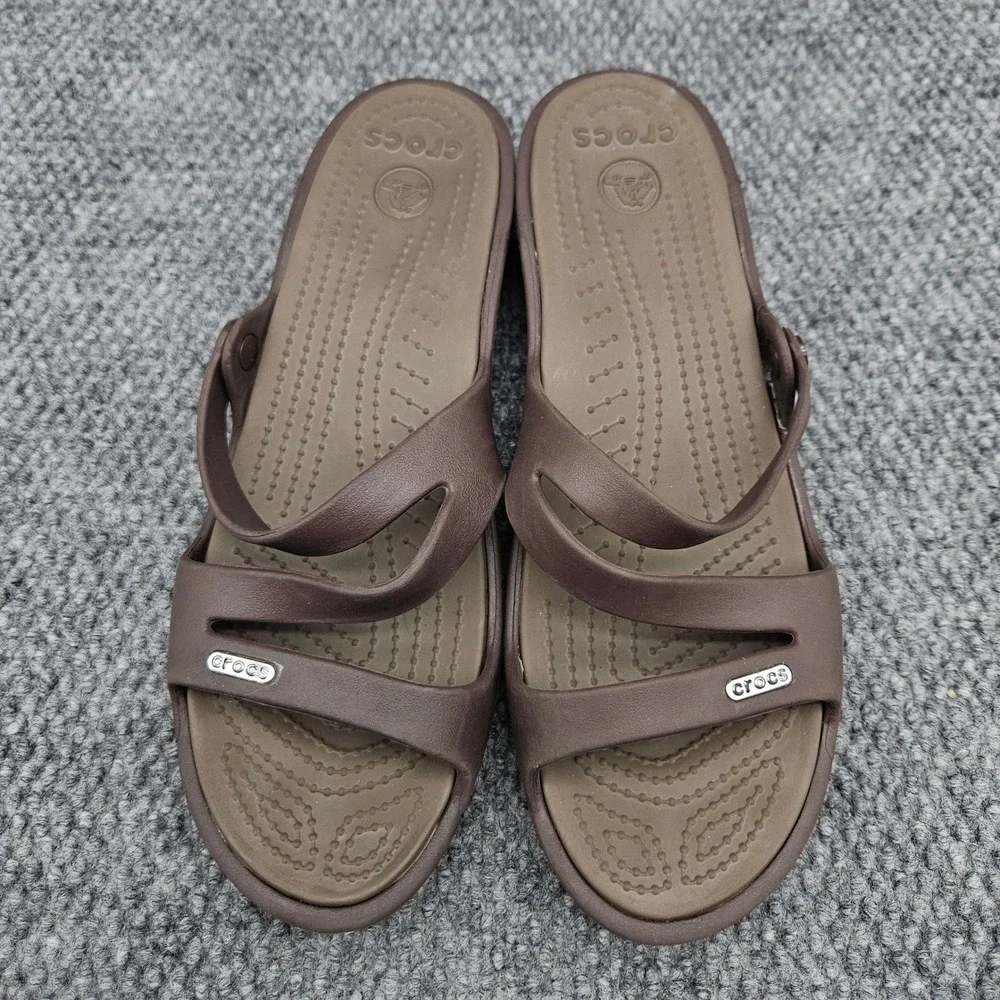 Crocs Patricia (Women's 10) Brown Sandals Wedge Strappy Comfort Slides Beach